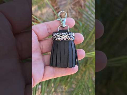 Black and Holographic Silver Leather Tassel