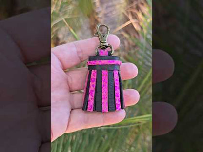 Metallic Leopard Pink and Black Leather Tassel