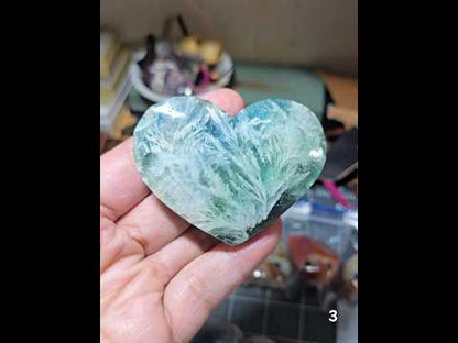 #3 Feather Fluorite Carved Heart