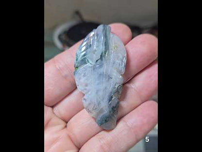 #5 Carved Moss Agate Druzy Leaf