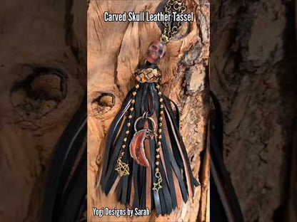 7" Carved Skull Leather Tassel