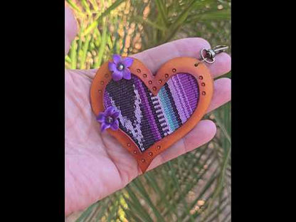 Iris Artisan Fabric Leather Heart Charm