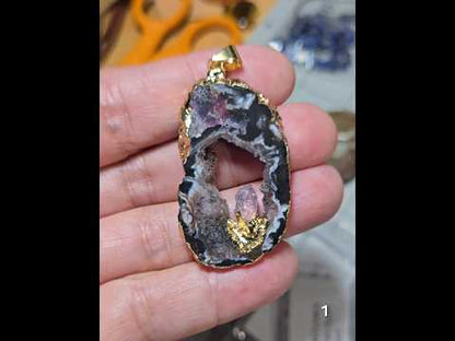 #1 Mexican Agate Window Druzy w/ inset Amethyst Crystal Pendant