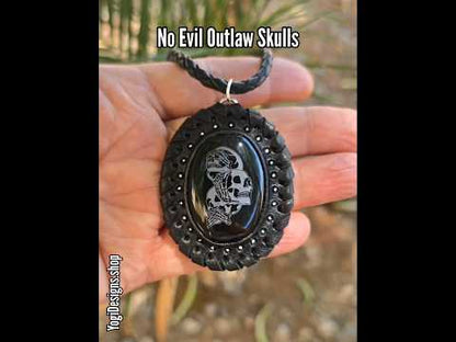 No Evil Outlaw Skulls Leather Neckpiece