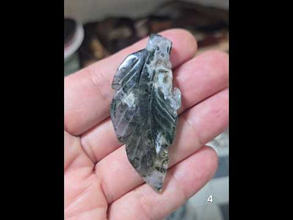 #4 Carved Moss Agate Druzy Leaf
