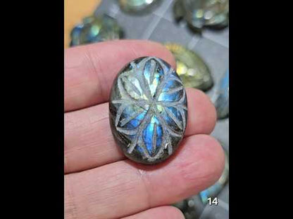 #14 Carved Lotus Labradorite Cabochon