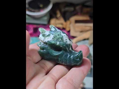 Moss Agate Dragon Head Carving