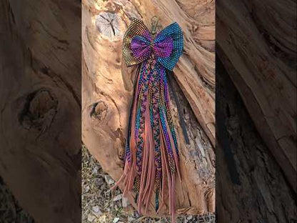 Rainbow Metallic Double Bow Leather Tassel