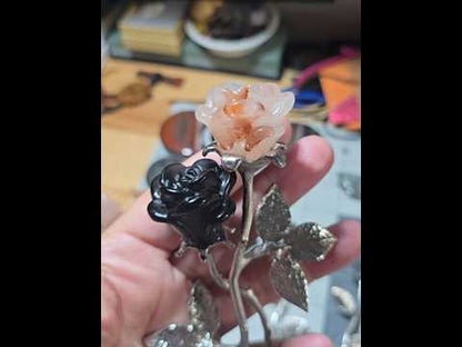 Fire Quartz and Black Obsidian Long Stem Roses