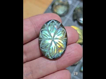 #28 Carved Lotus Labradorite Cabochon