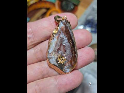 #7 Mexican Agate Window Druzy w/ inset Amethyst Crystal Pendant