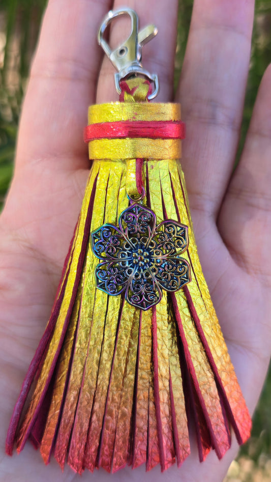 3.5" Rainbow Flower Zippy Leather Tassel