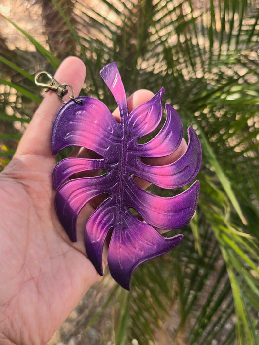 Purple Monstera Leaf Leather Charm