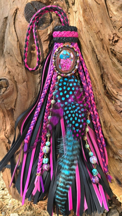 10" Pink Turquoise Leather Tassel