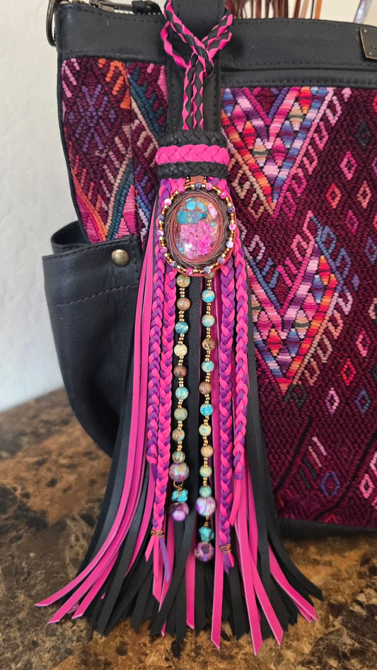 10" Pink Turquoise Leather Tassel