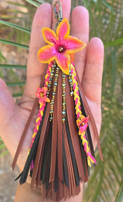 6" Sculpted Leather Flower Tassel