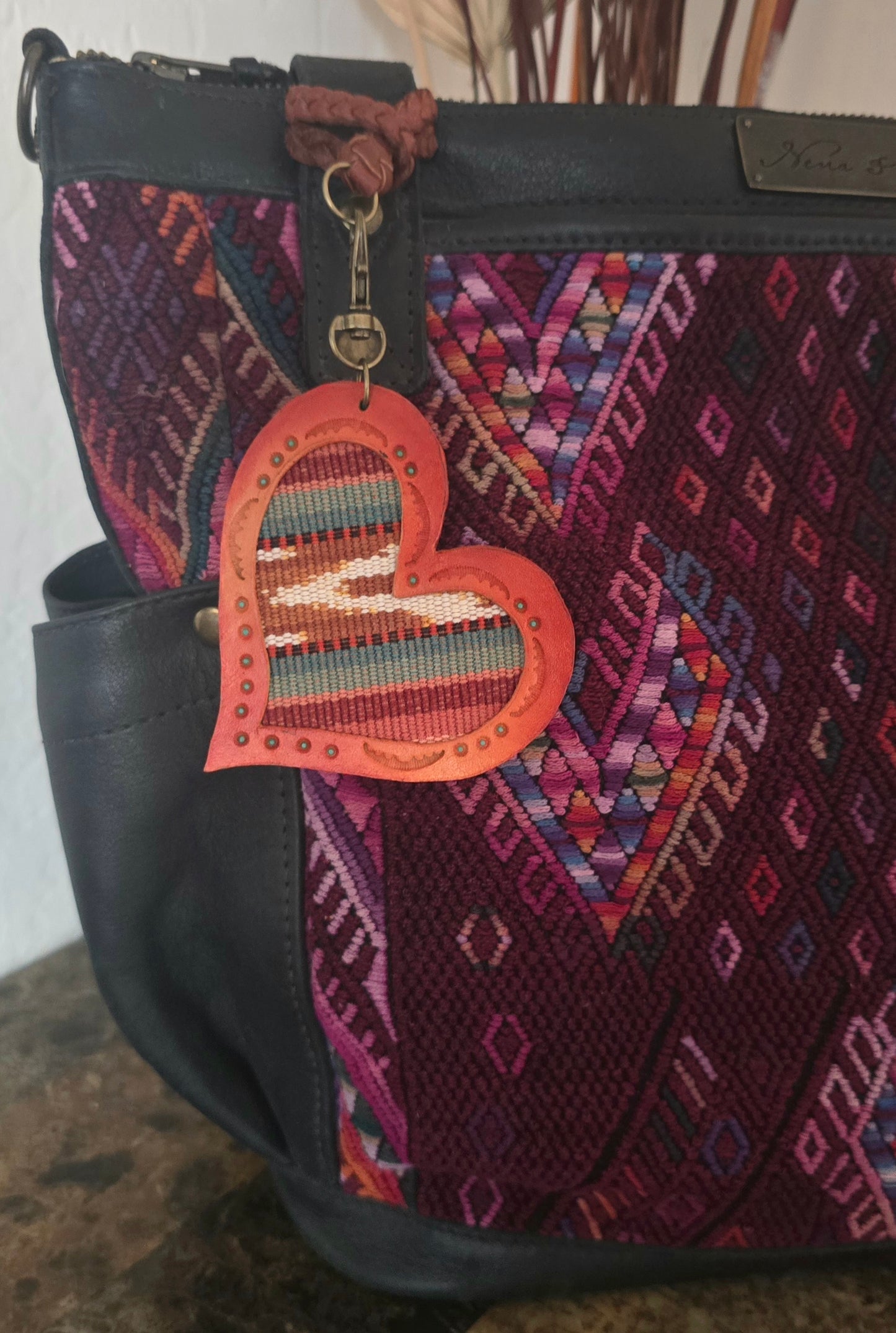 Esperanza Artisan Fabric Leather Heart Charm