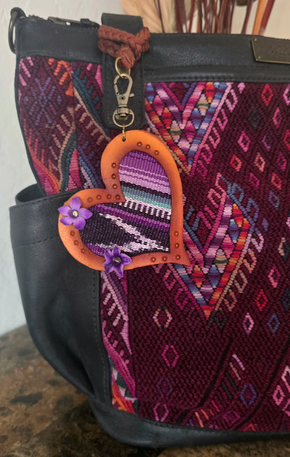 Iris Artisan Fabric Leather Heart Charm