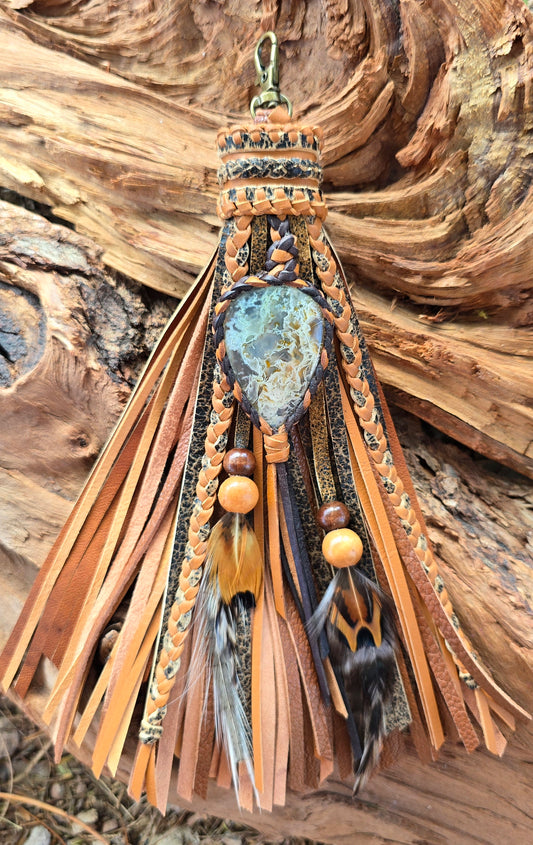 8" Clip-on Moss Agate Tassel