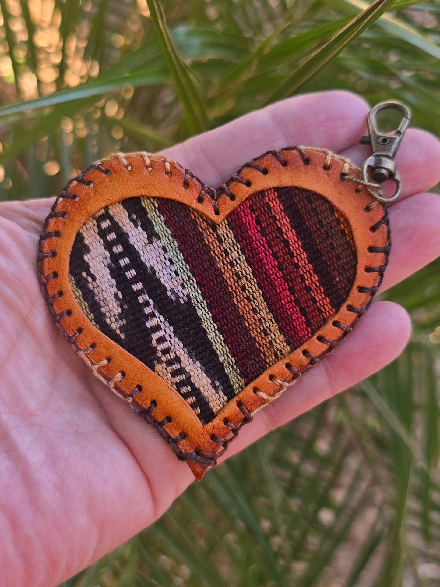 Baja Artisan Fabric Leather Heart Charm