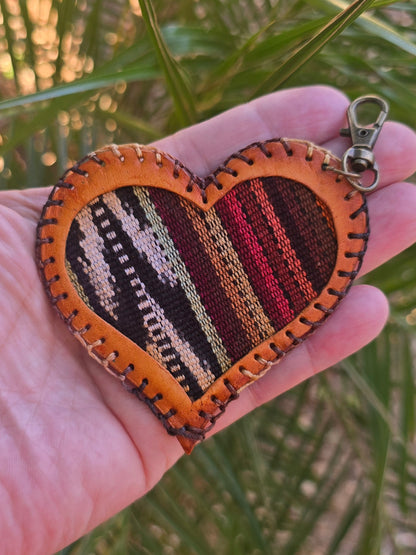 Baja Artisan Fabric Leather Heart Charm