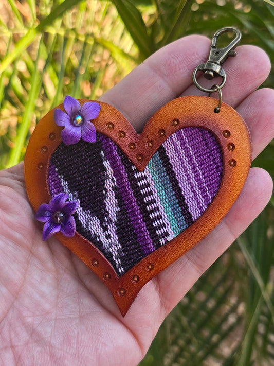 Iris Artisan Fabric Leather Heart Charm