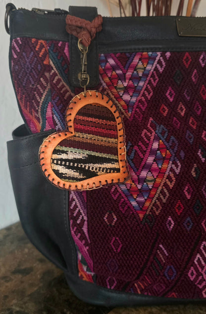 Baja Artisan Fabric Leather Heart Charm