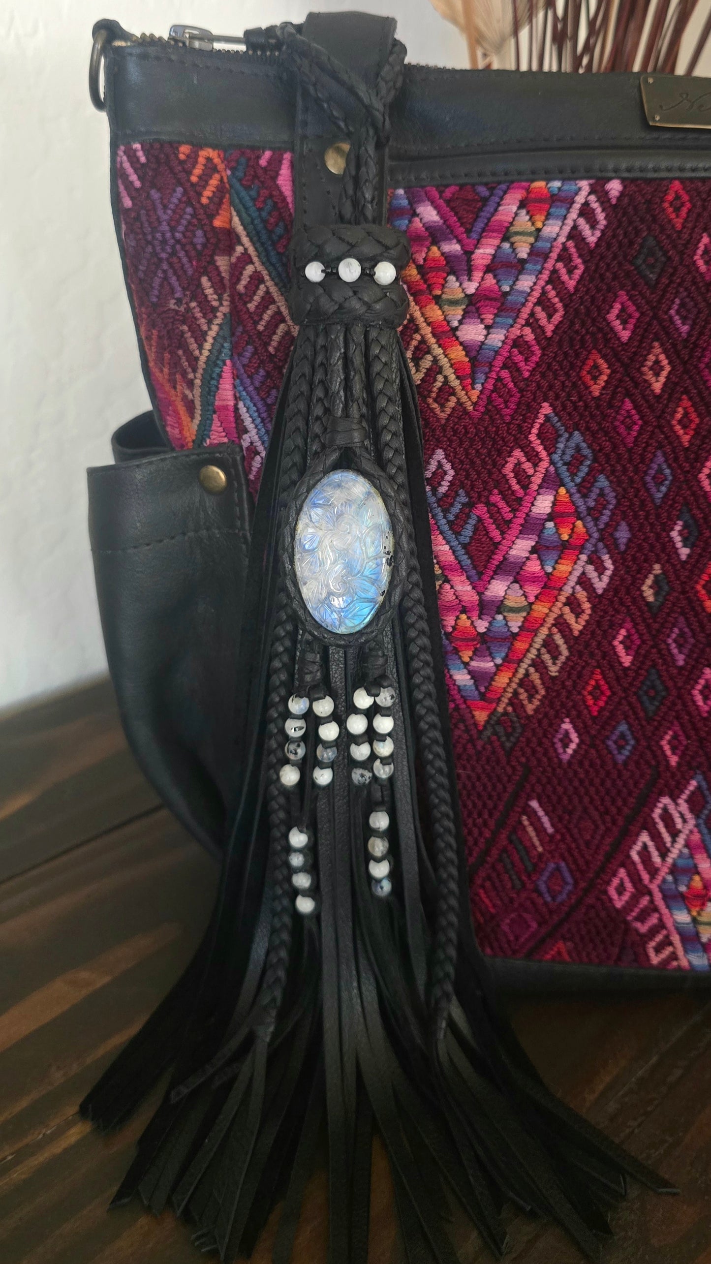 12" Midnight Moonstone Leather Tassel