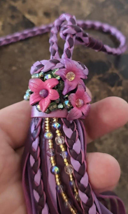 8" Flowers and Dreams/Pendant Leather Tassel