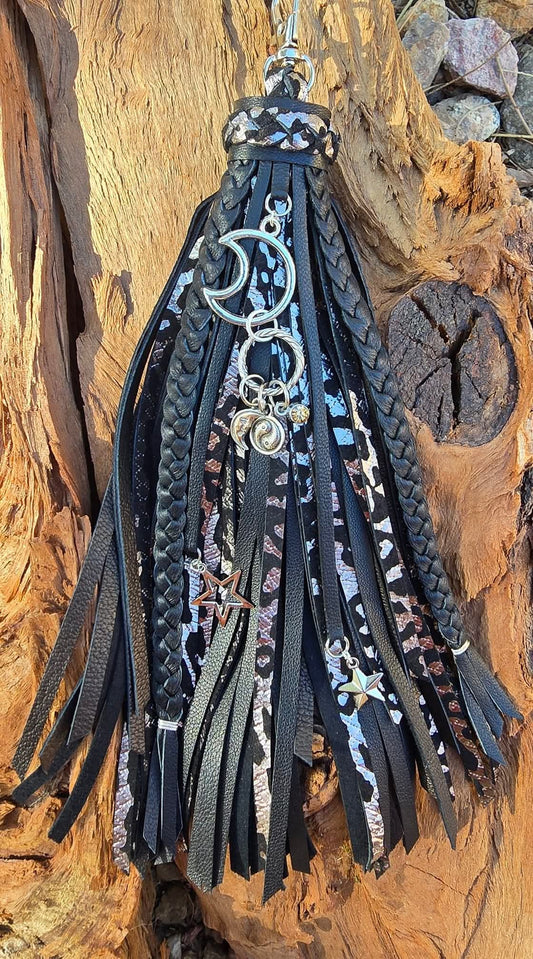 8" Moon & Stars Leather Tassel
