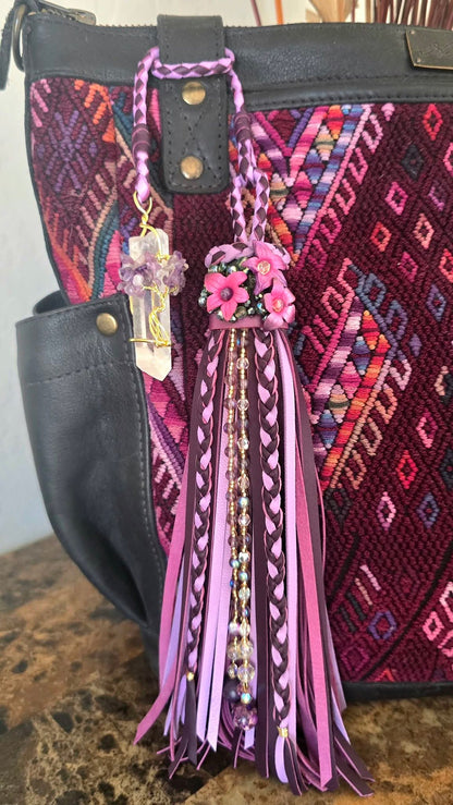 8" Flowers and Dreams/Pendant Leather Tassel