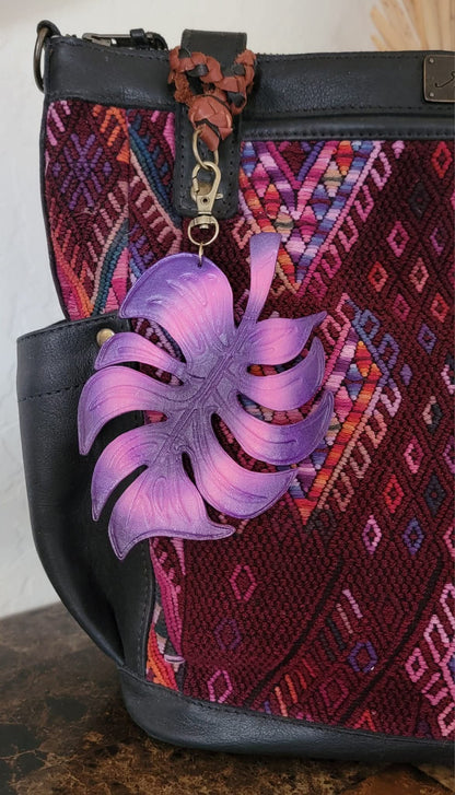 Purple Monstera Leaf Leather Charm