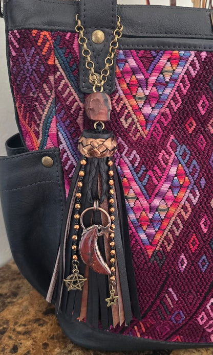 7" Carved Skull Leather Tassel