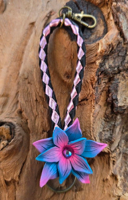 Hand sculpted leather flower Charms/Keyfobs